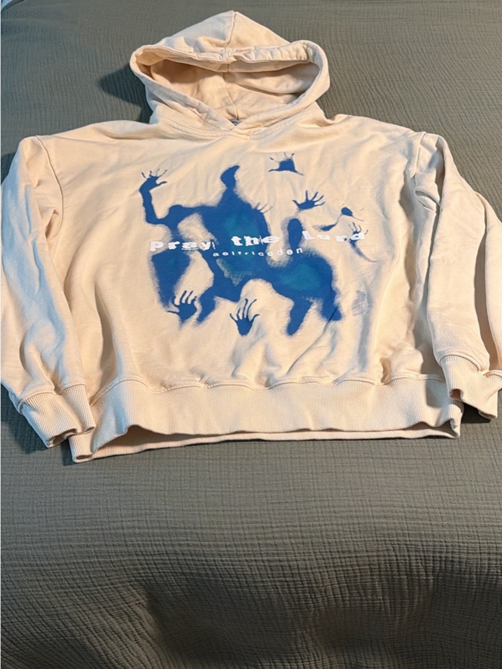 Elferic Eden Cream Hoodie with Blue Graphic Print
